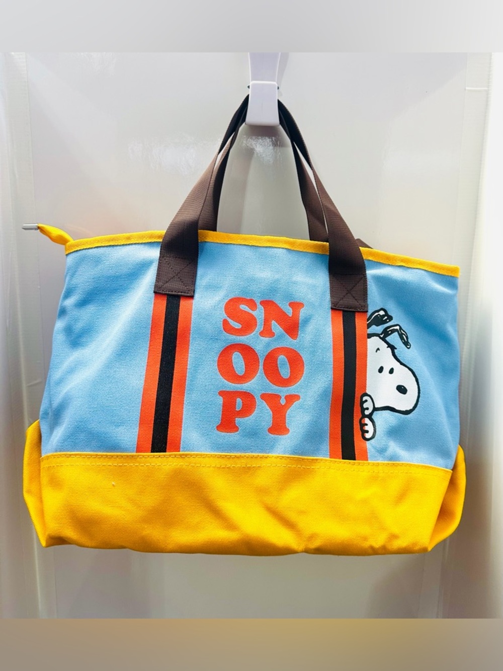 Large Peanuts Light Blue Canvas Patch Tote Bag